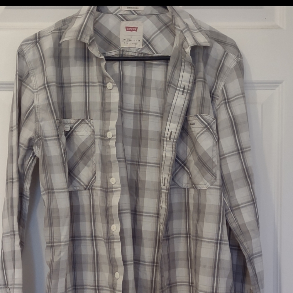 Men's Levi's Small Grey Plaid Button Up